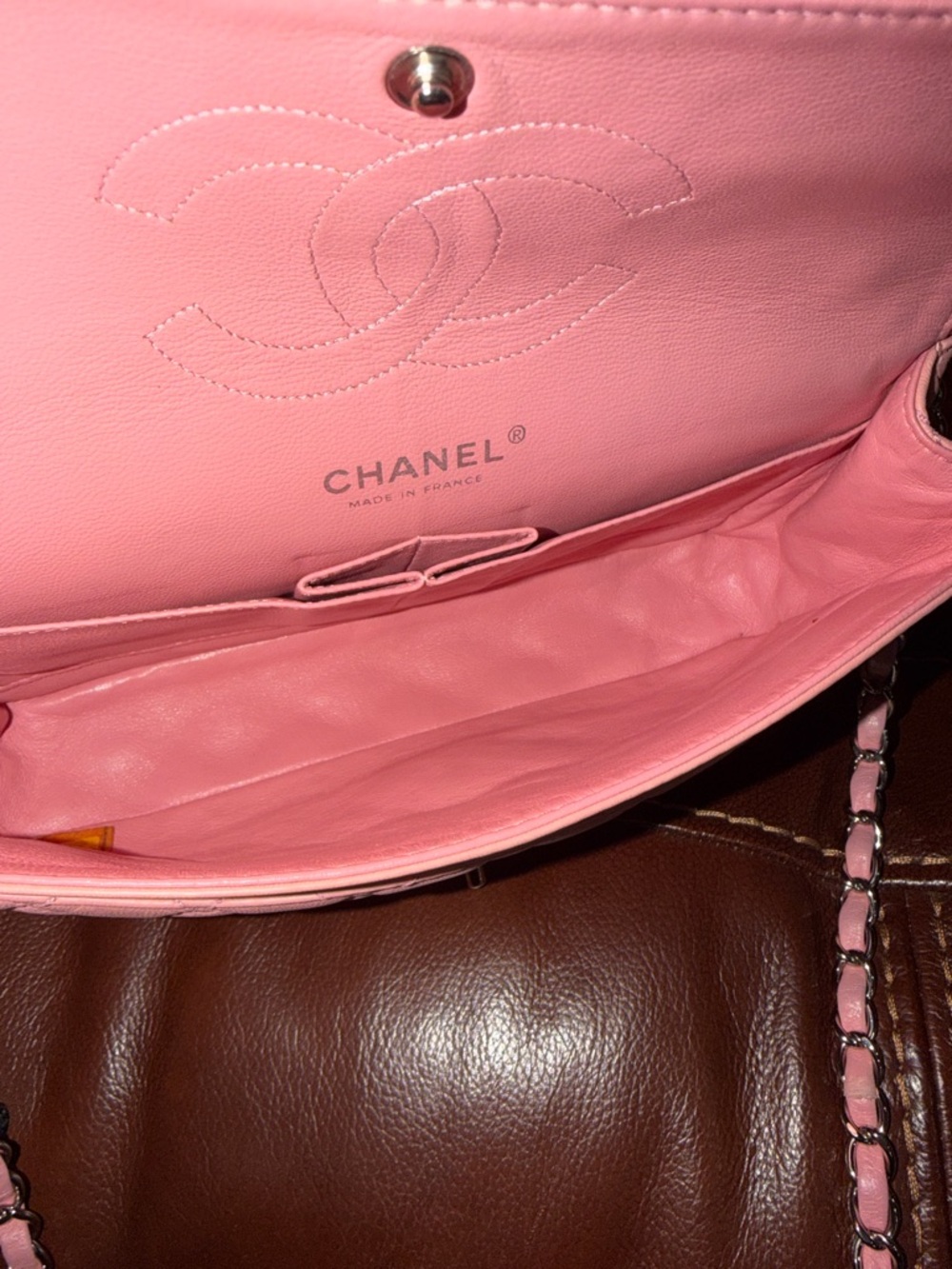 ‼️Authentic Chanel Pink Lambskin Leather Medium Classic Flap Shoulder Bag - Picture 12 of 16